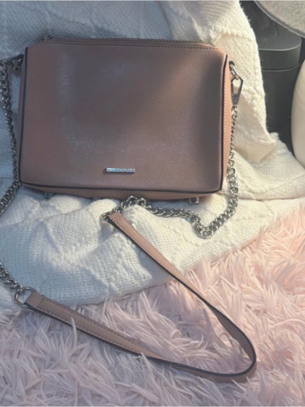 Rebecca Minkoff Women’s Pink Leather Crossbody Bag with Chain Strap